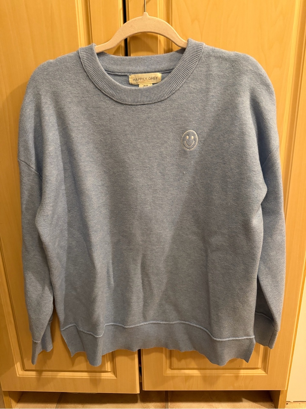 🩵 Happy face Light Blue Crewneck Sweater